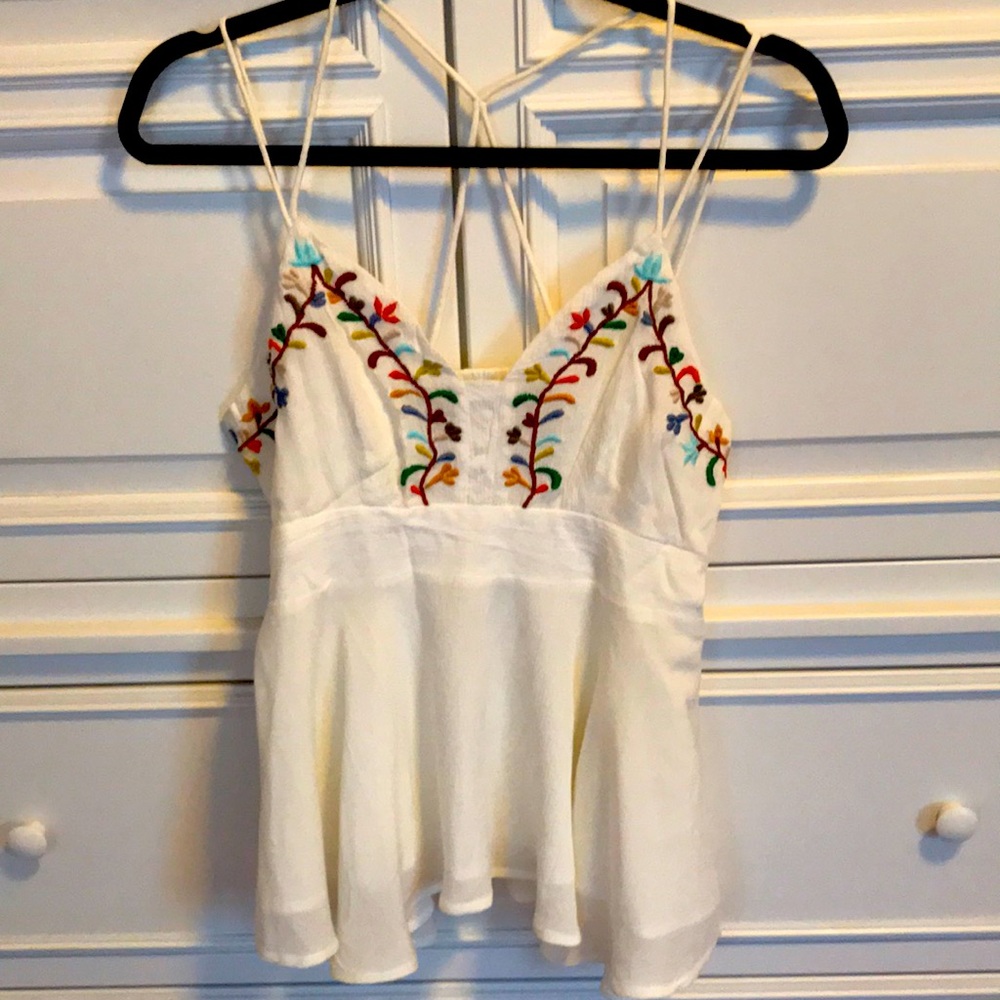 Bohemian Cream Camisole style Top with multi-colored Embroidery